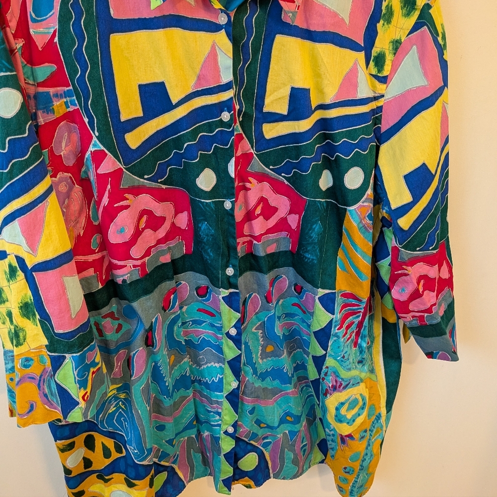 Lauren Ralph Lauren Multicolor Cotton Button Up Tunic Shirt Art to Wear 3X - Picture 2 of 5